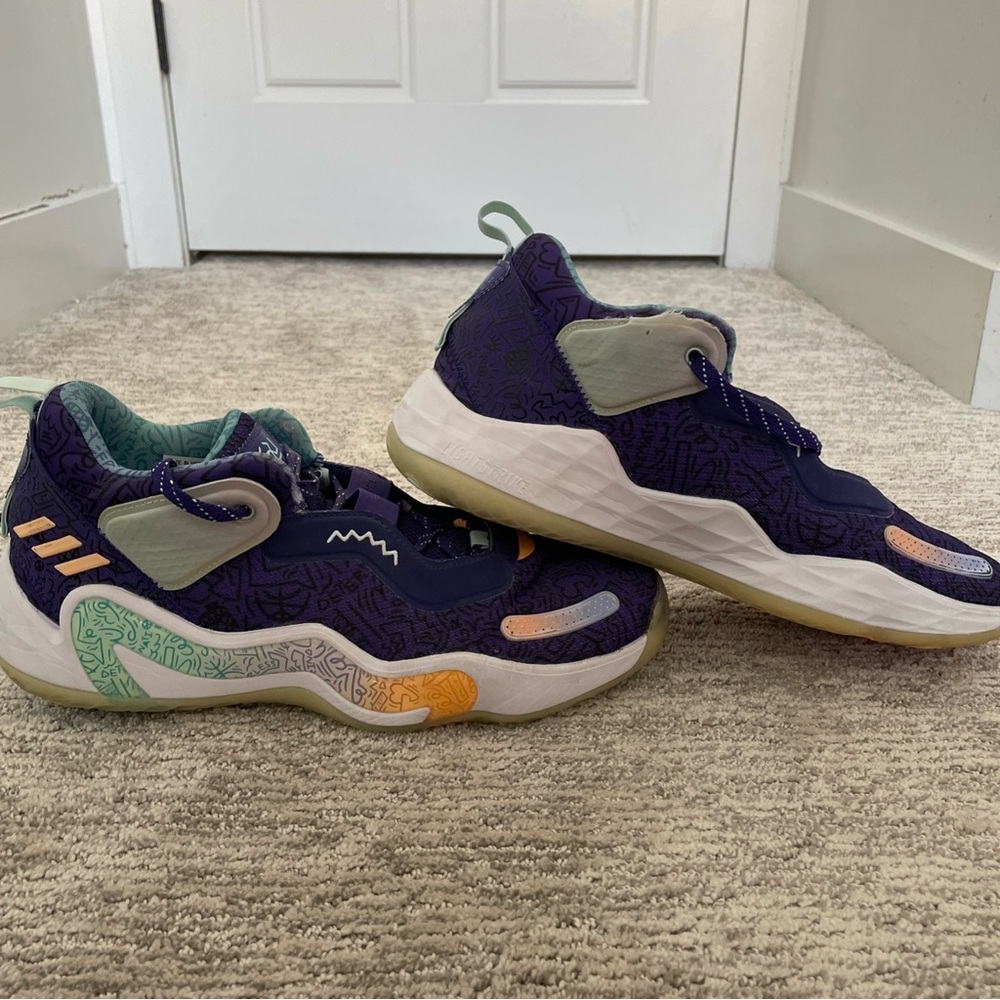 adidas D.O.N. Issue #3 Jazz Purple Orange Graphic Sneaker Lace Up Low Top Shoes